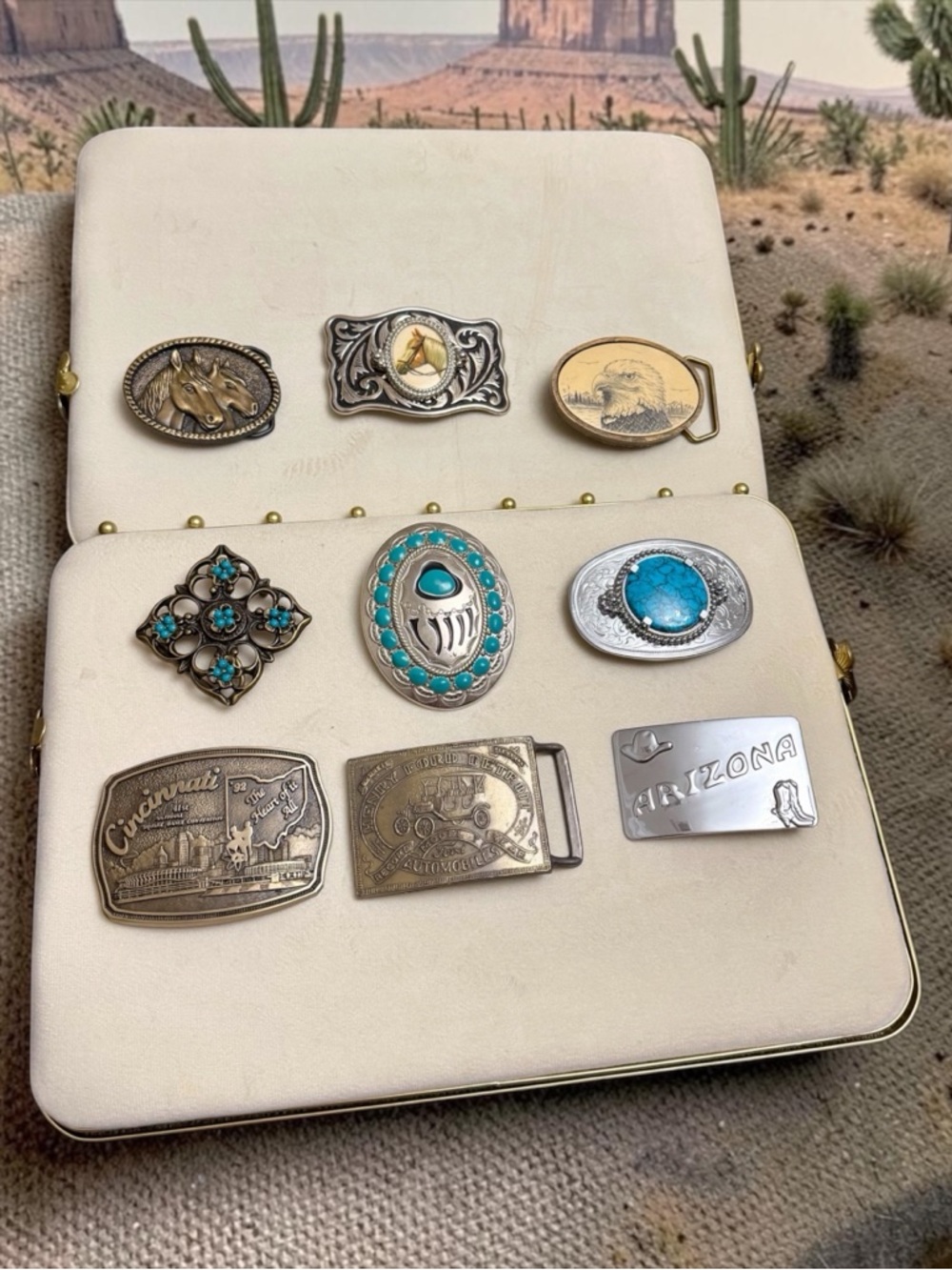 Western Belt Buckle Lot Cowboy Turquoise Style Eagle Horse Ford Arizona 9pc